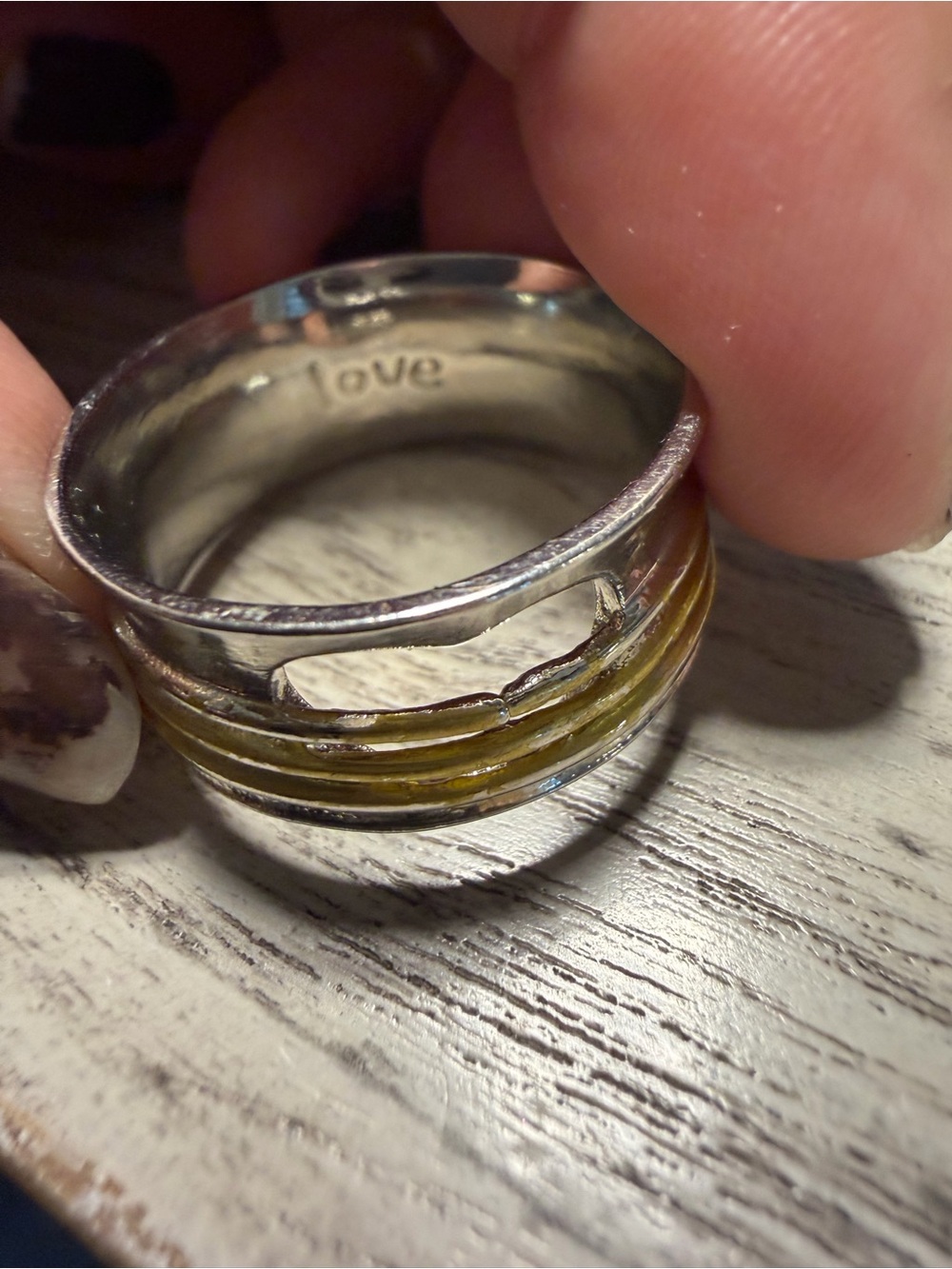 Sterling Silver Ring with Yellow Accent - Love Engraving
